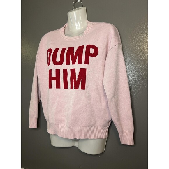 Dump Him Sweater Womens Small Pink Red Pullover Crewneck Graphic Slogan Knit - Picture 3 of 6